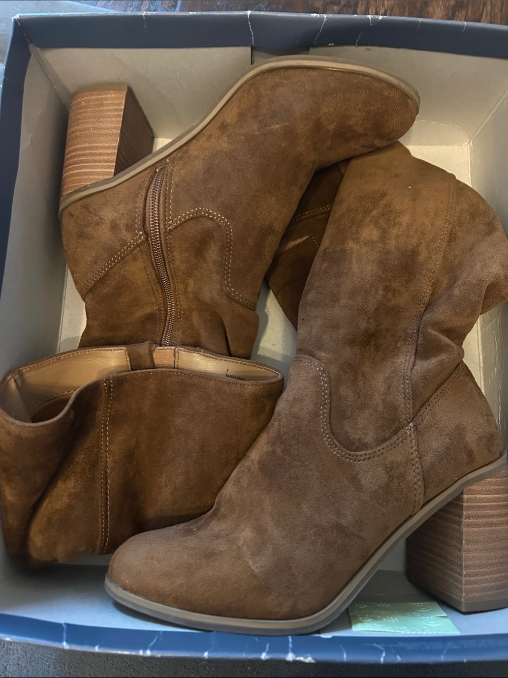 Universal Thread Tan Suede Mid-Calf Heeled Western Ankle Boots